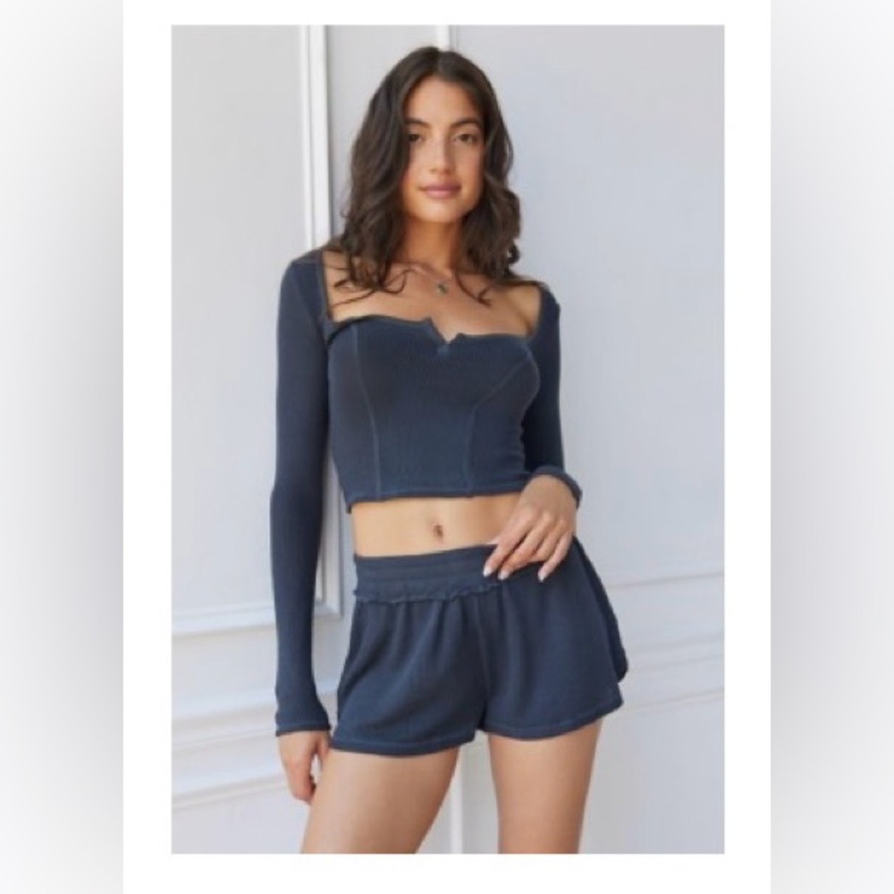 UO Out From Under Daley Lounge Shorts-Size L-Charcoal/Dark Blue